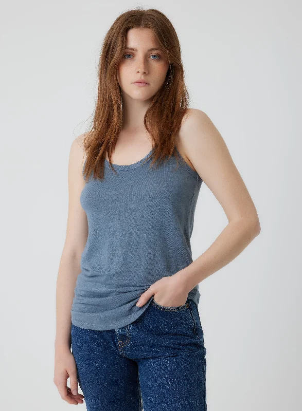 Stretch Linen Hand Dye Scoop Tank in Black