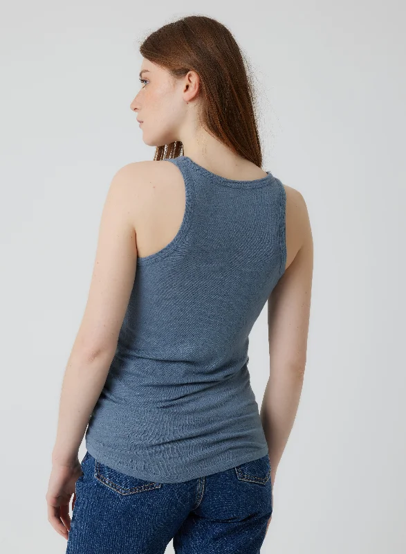 Stretch Linen Hand Dye Scoop Tank in Black