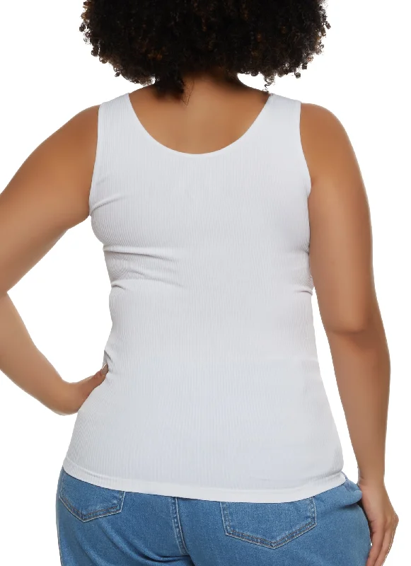 Plus Size Ribbed Notch Neck Tank Top