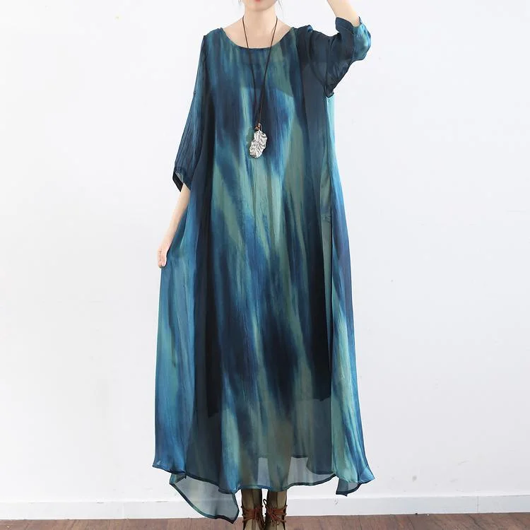 2017 blue stylish silk dresses plus size casual sundress asymmetric short sleeve maxi dress