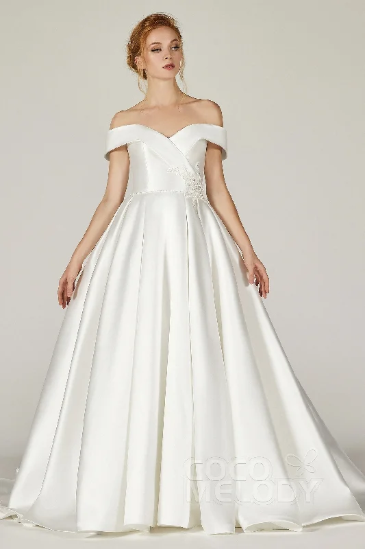 A-Line Court Train Mikado Wedding Dress CW2289