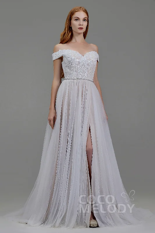 A-Line Court Train Sequined Lace Wedding Dress LD5868