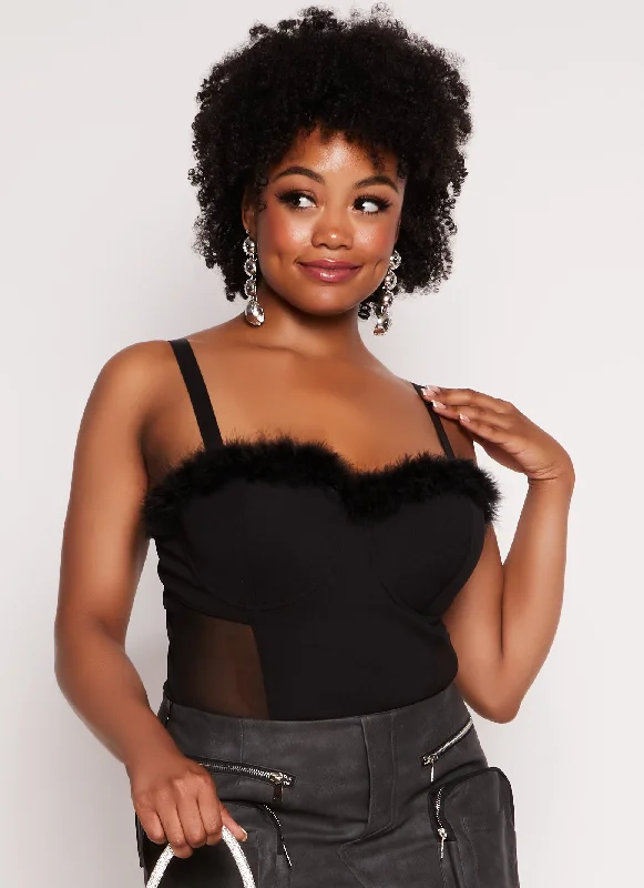 Plus Size Faux Fur Trim Zip Back Bustier Top