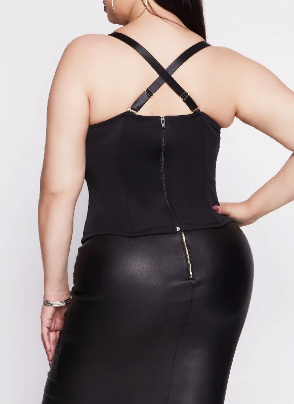 Plus Size Faux Leather Snake Print Bustier Top