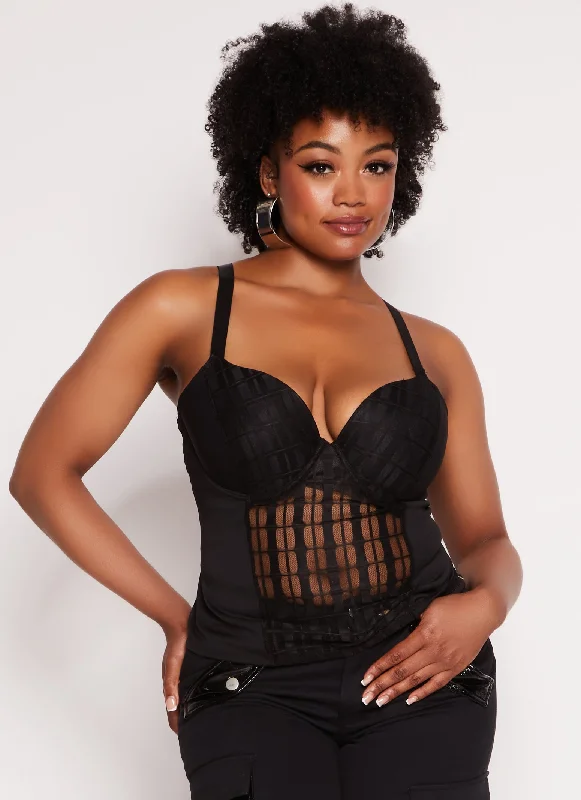 Plus Size Mesh Body Contour Bustier Top