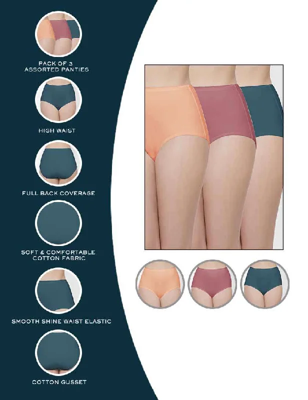 Cotton High Waist Full Coverage Everyday Wear Pack of 3  Full Brief Maxi Panty