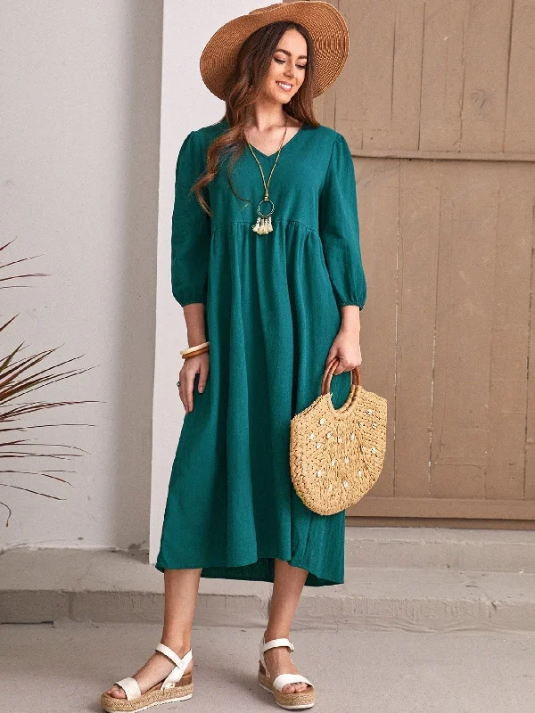 MegaBetty - Solid Oversized Shirred Waist Dress