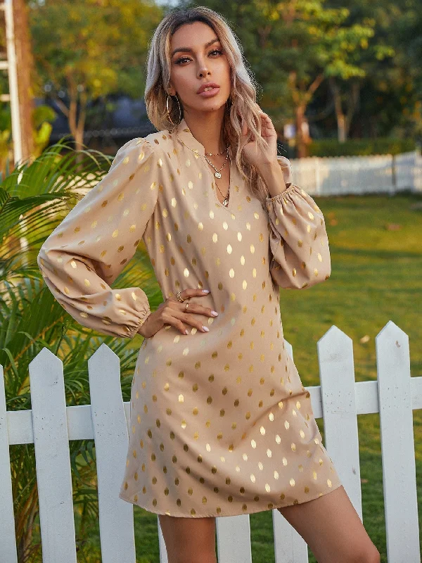 MegaBetty - Bronzing Dots Print Shirt Dress