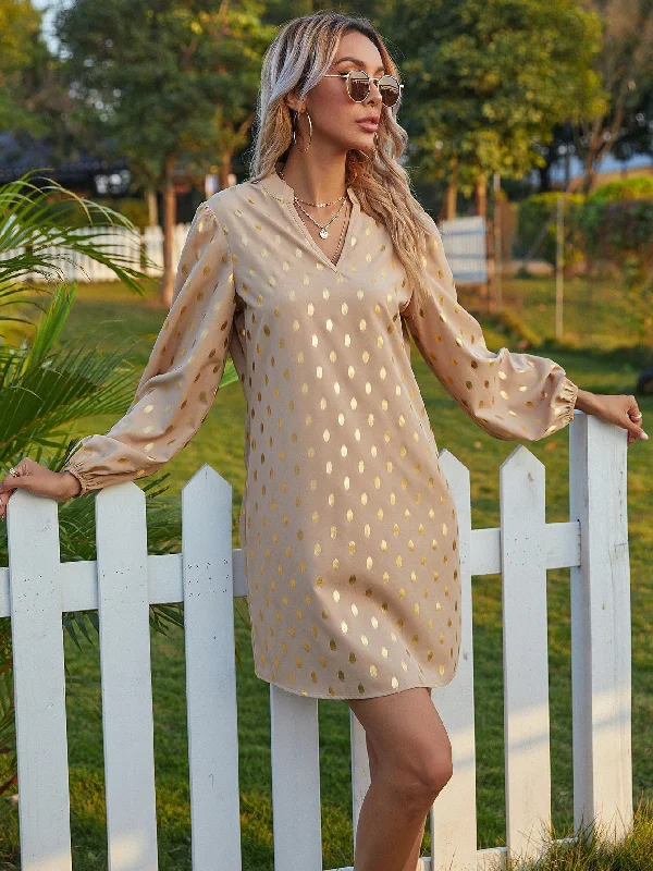 MegaBetty - Bronzing Dots Print Shirt Dress