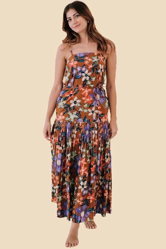 Current Air Ariel Floral Pleated Skirt Maxi Dress (S)