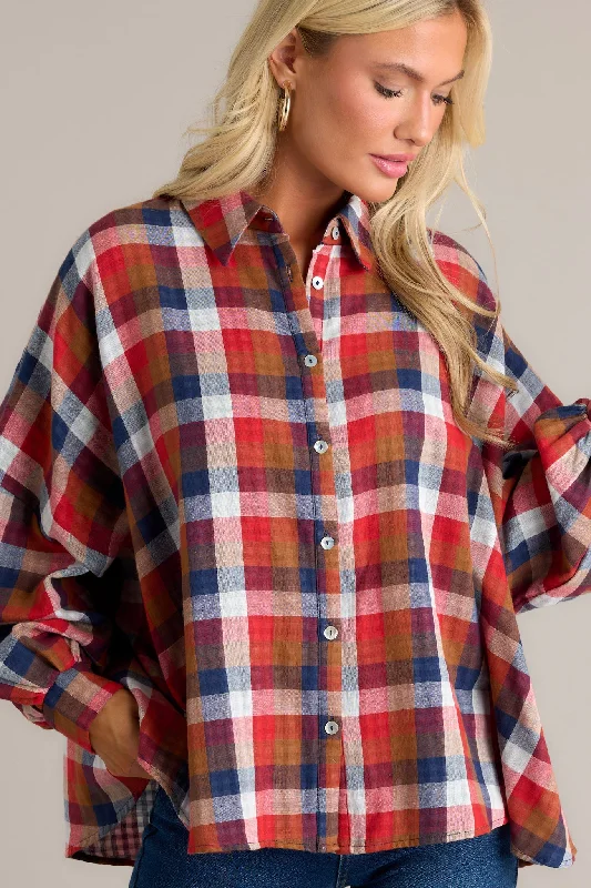 Doesn't Add Up Red Multi Plaid Top