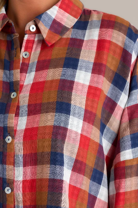 Doesn't Add Up Red Multi Plaid Top