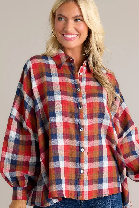 Doesn't Add Up Red Multi Plaid Top