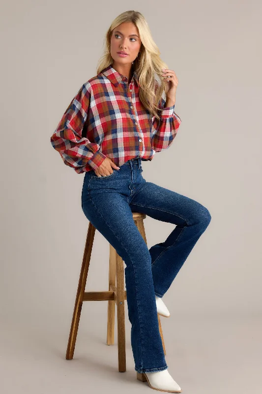 Doesn't Add Up Red Multi Plaid Top