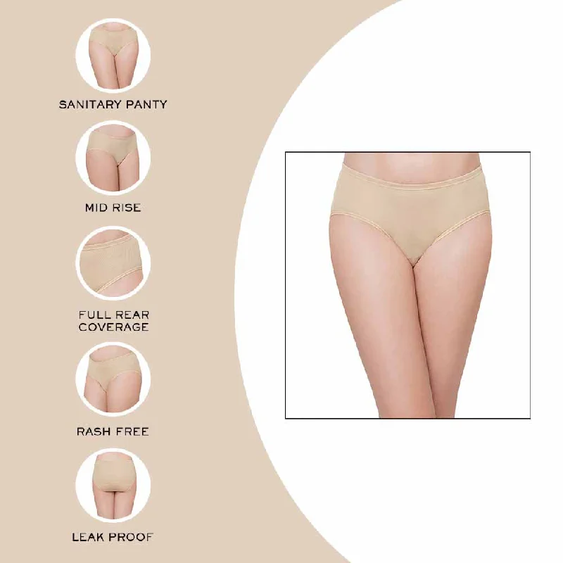 Hygieni Mid Waist Full Coverage Day Wear High Absorbency Period Panty - Nude