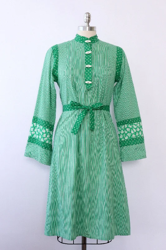 Kelly Green Calico Stripe Caftan S