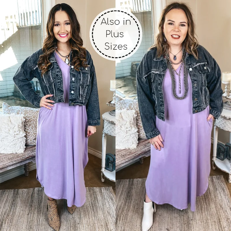 Last Chance Size Small | Simple Love Tee Shirt Maxi Dress in Lilac Purple