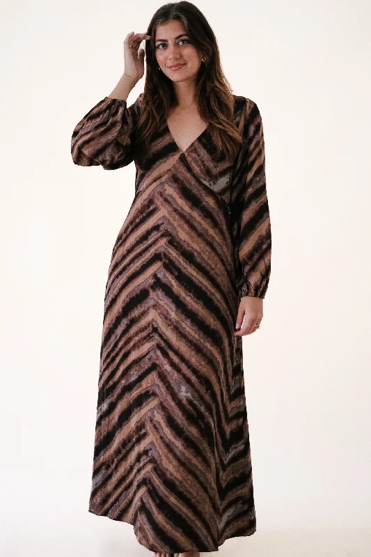 Maeve Neutral Sepia Ruffle Sleeve Maxi Dress