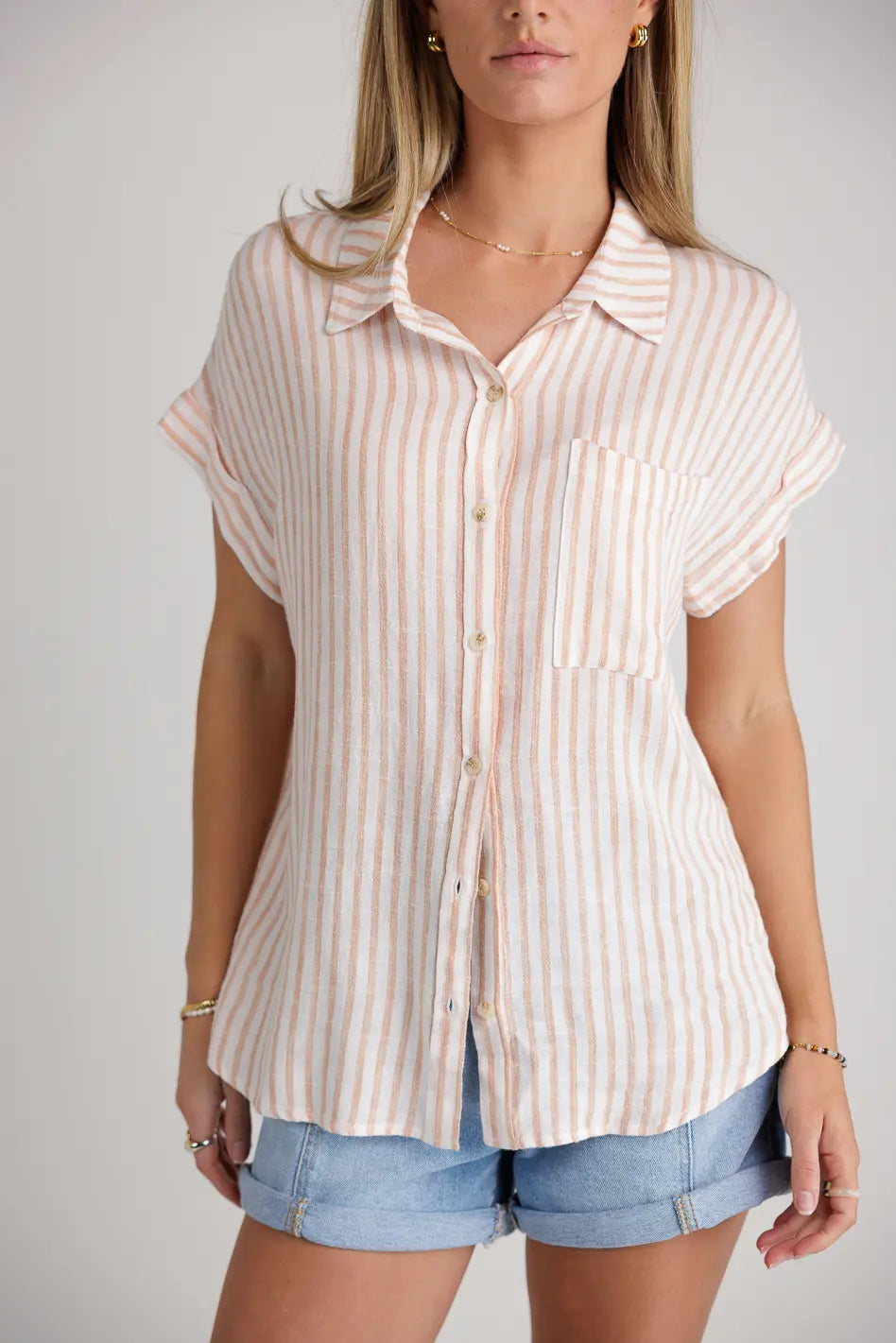 Marie Striped Button Up in Orange