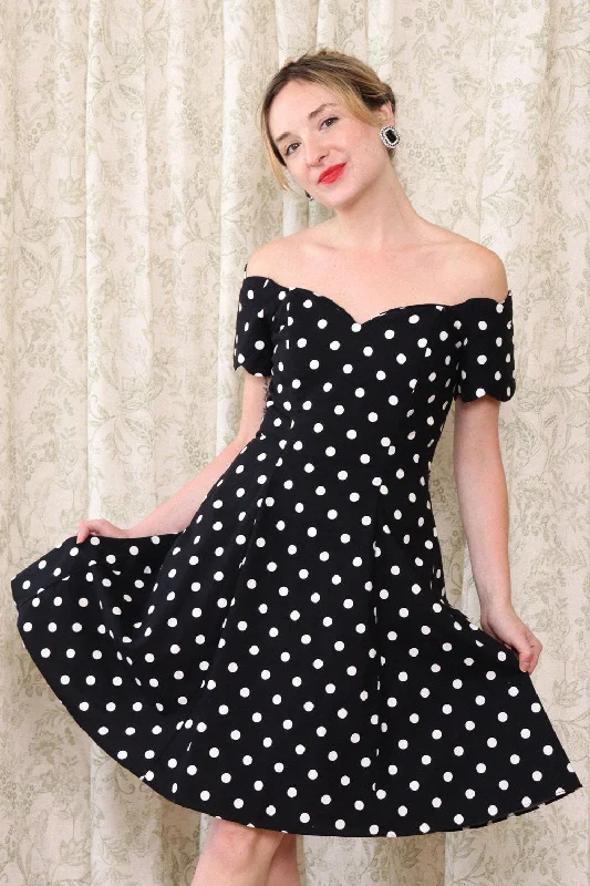 Off Shoulder Polka Dot Party Dress M