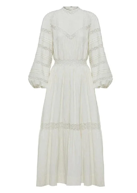 Off White Maxi Embroidered Dress Loom