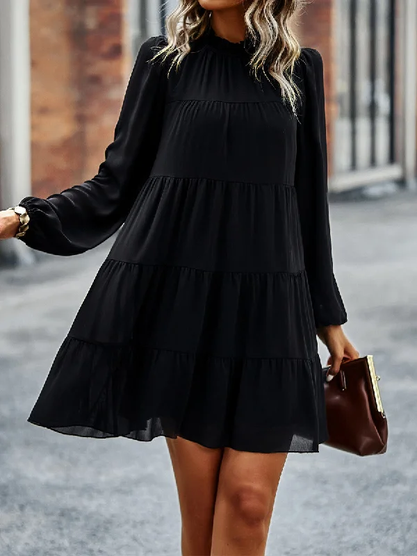 Tied Ruffle Collar Puff Sleeve Mini Dress