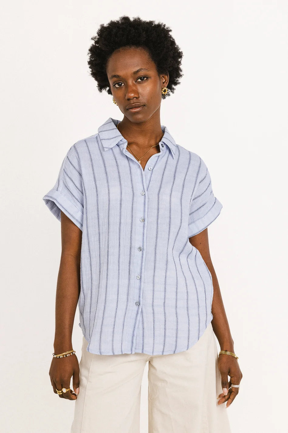 Topanga Striped Button Up in Blue