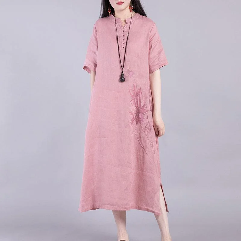 Unique short sleeve linen Long Shirts Outfits purple Dresses summer