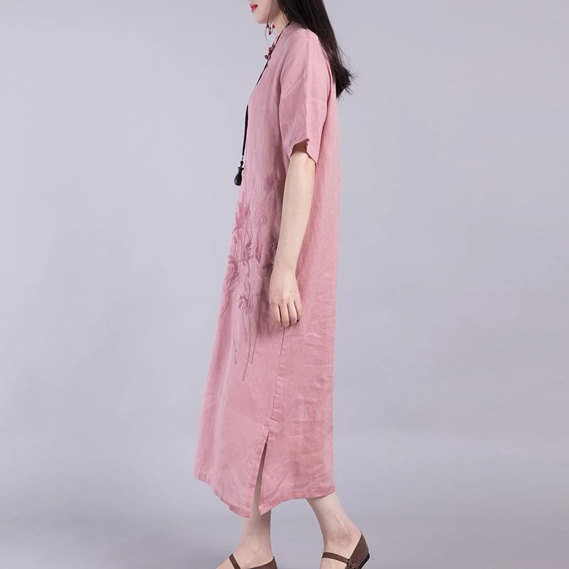 Unique short sleeve linen Long Shirts Outfits purple Dresses summer