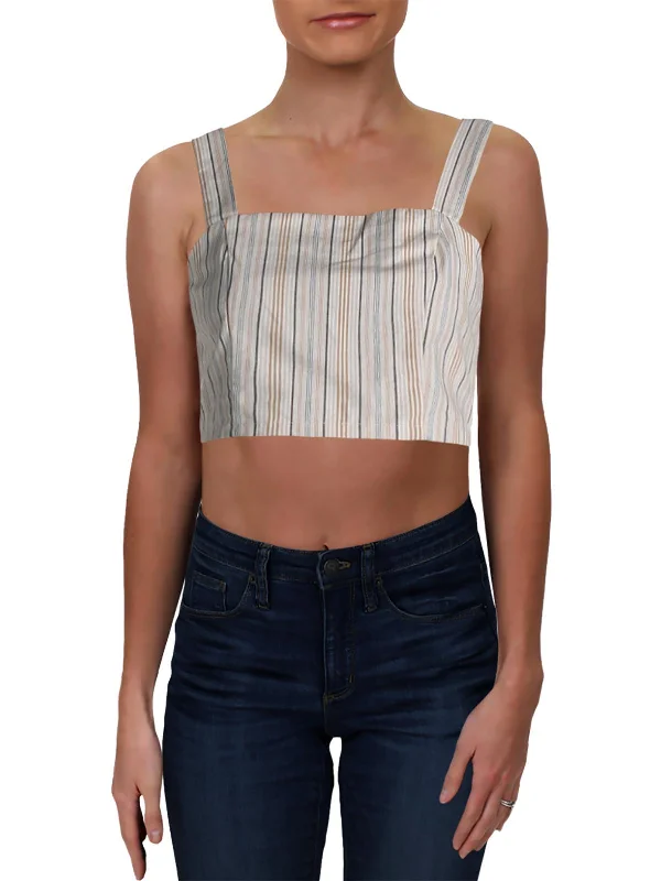 Womens Cotton Pinstriped Crop Top