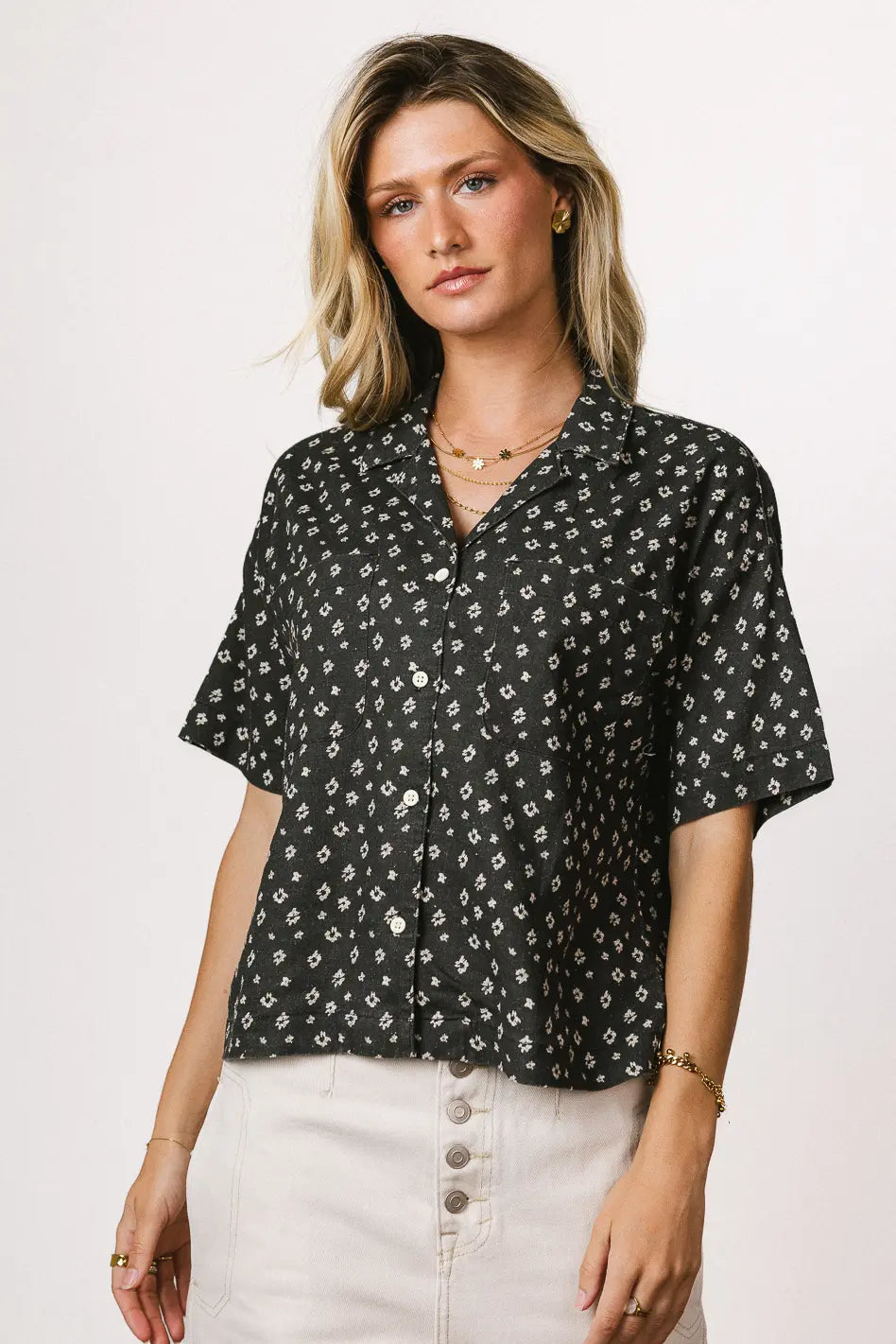 Xiomara Floral Button Up in Black